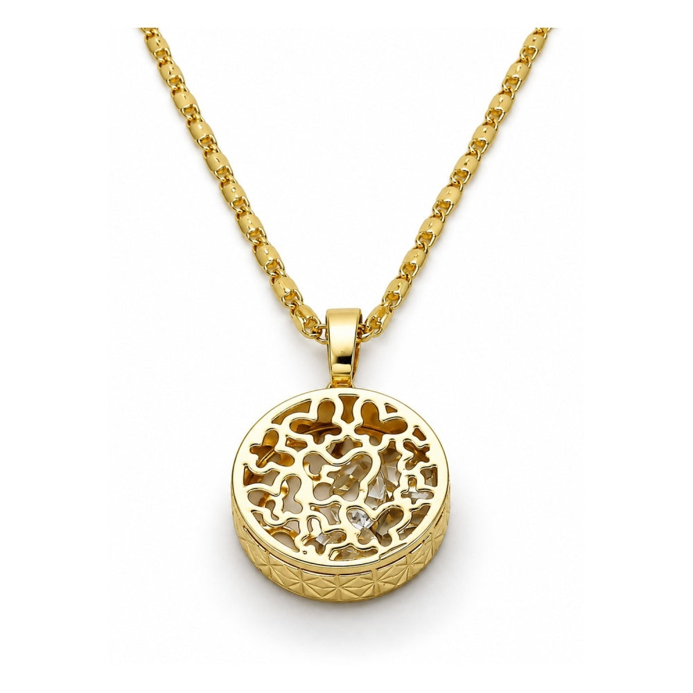 Oro Laminado Pendant Necklace, Gold Filled Style Butterfly Design, with White Cubic Zirconia, Diamond Cutting Finish, Golden Finish