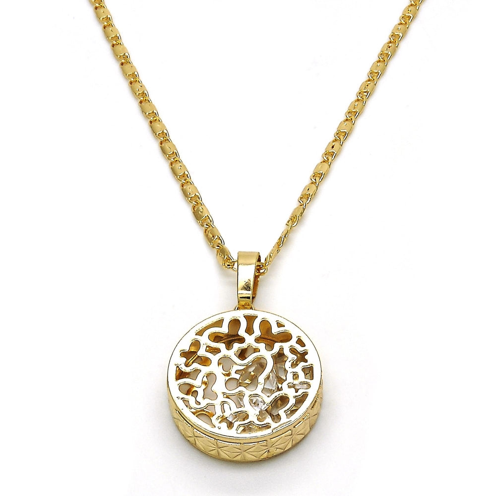 Oro Laminado Pendant Necklace, Gold Filled Style Butterfly Design, with White Cubic Zirconia, Diamond Cutting Finish, Golden Finish