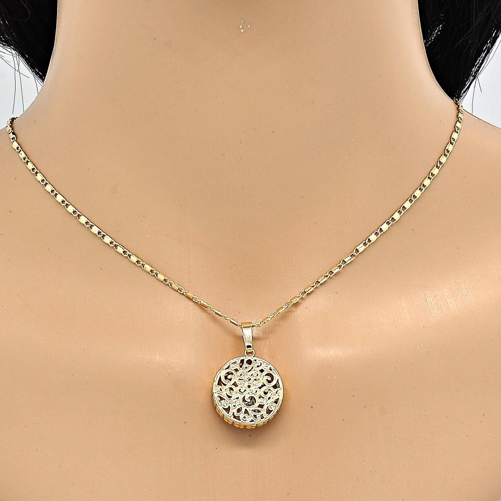 Oro Laminado Pendant Necklace, Gold Filled Style with White Cubic Zirconia, Diamond Cutting Finish, Golden Finish