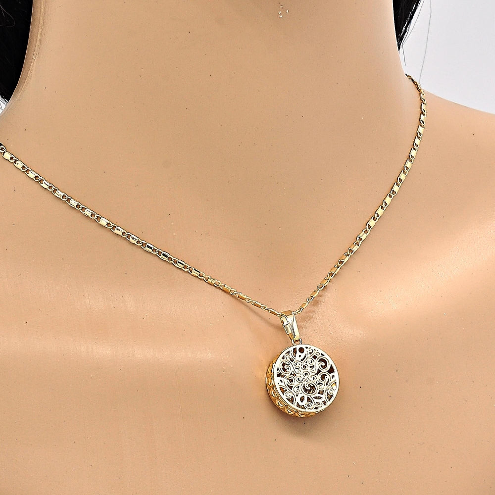 Oro Laminado Pendant Necklace, Gold Filled Style with White Cubic Zirconia, Diamond Cutting Finish, Golden Finish