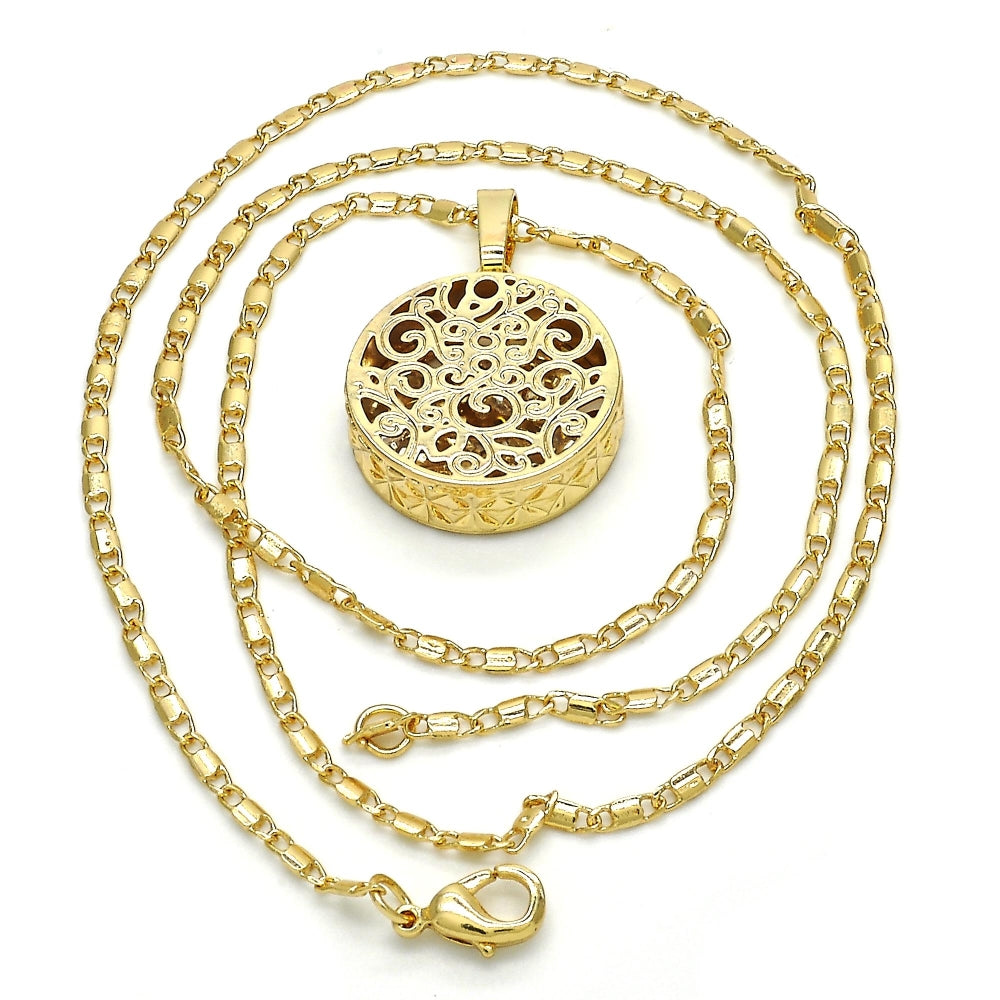 Oro Laminado Pendant Necklace, Gold Filled Style with White Cubic Zirconia, Diamond Cutting Finish, Golden Finish
