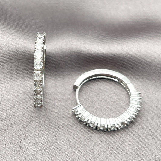 Rhodium Gold Filled Huggie Hoop, with White Cubic Zirconia, Polished, Rhodium Finish