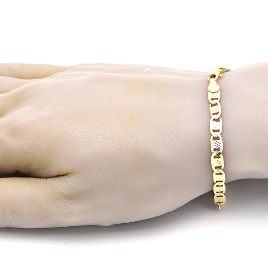 Oro Laminado Basic Bracelet, Gold Filled Style Mariner Design, Diamond Cutting Finish, Golden Finish
