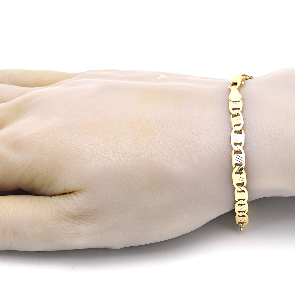 Oro Laminado Basic Bracelet, Gold Filled Style Mariner Design, Diamond Cutting Finish, Golden Finish