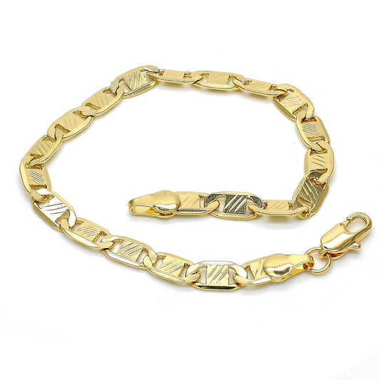 Oro Laminado Basic Bracelet, Gold Filled Style Mariner Design, Diamond Cutting Finish, Golden Finish