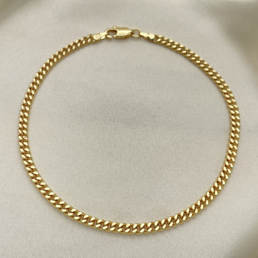 Oro Laminado Basic Anklet, Gold Filled Style Miami Cuban Design, Diamond Cutting Finish, Golden Finish