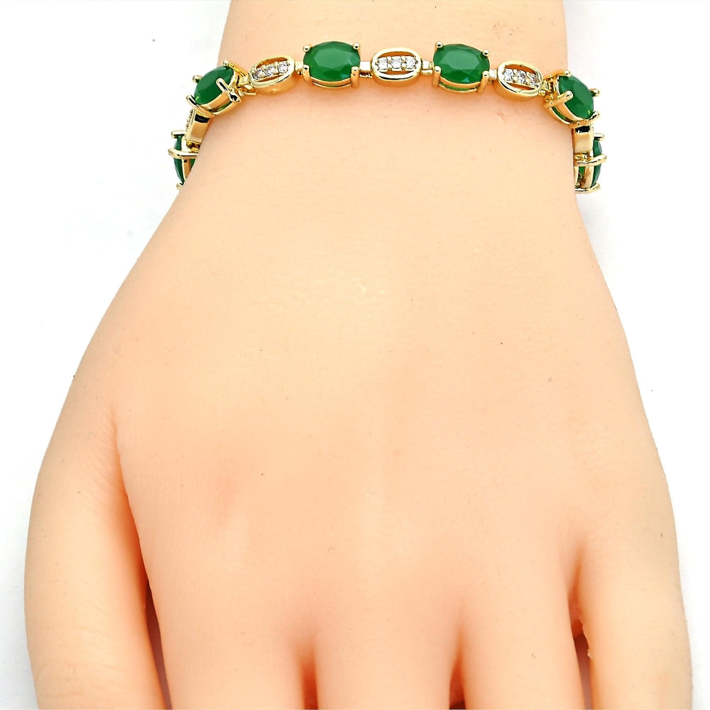 Oro Laminado Tennis Bracelet, Gold Filled Style with Green and White Cubic Zirconia, Polished, Golden Finish