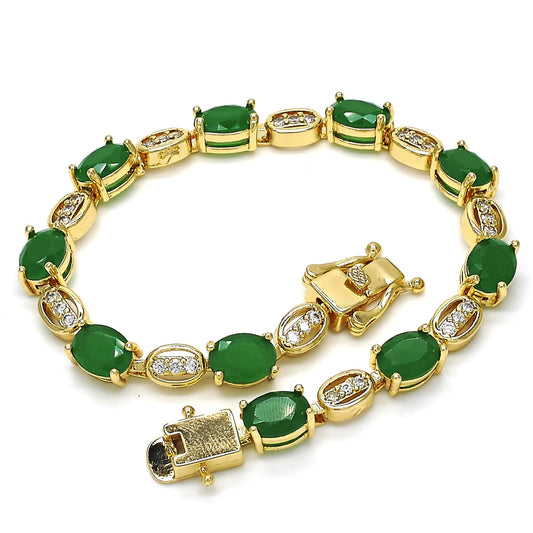 Oro Laminado Tennis Bracelet, Gold Filled Style with Green and White Cubic Zirconia, Polished, Golden Finish