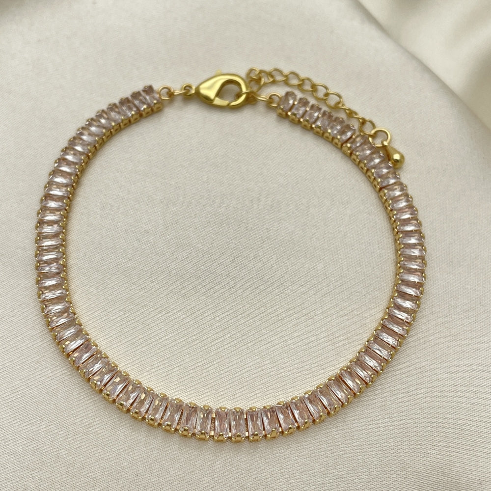 7" Gold CZ Tennis Bracelet w/ Pink Sapphire - Handmade With the Highest Craftsmanship - Gold Filled Style Bracelets 03.130.0008.07