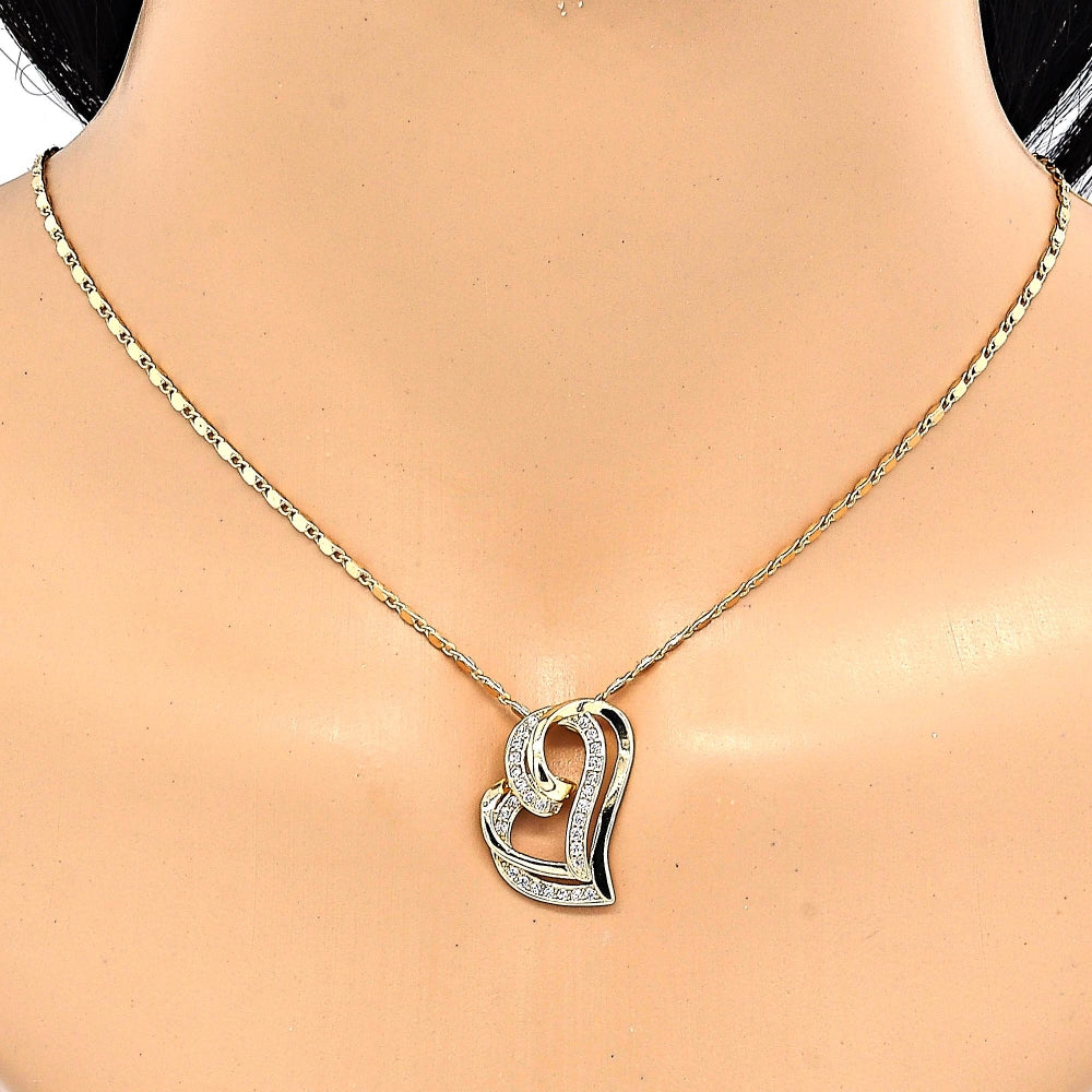 Oro Laminado Pendant Necklace, Gold Filled Style Heart Design, with White Micro Pave, Polished, Golden Finish