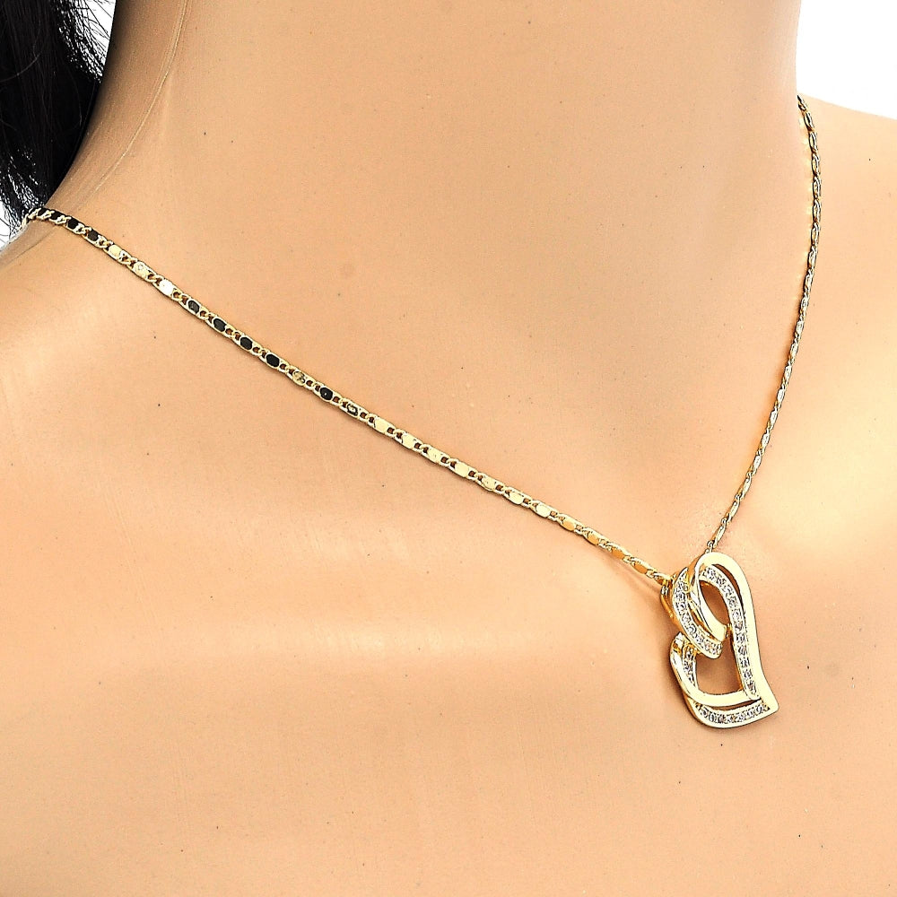 Oro Laminado Pendant Necklace, Gold Filled Style Heart Design, with White Micro Pave, Polished, Golden Finish