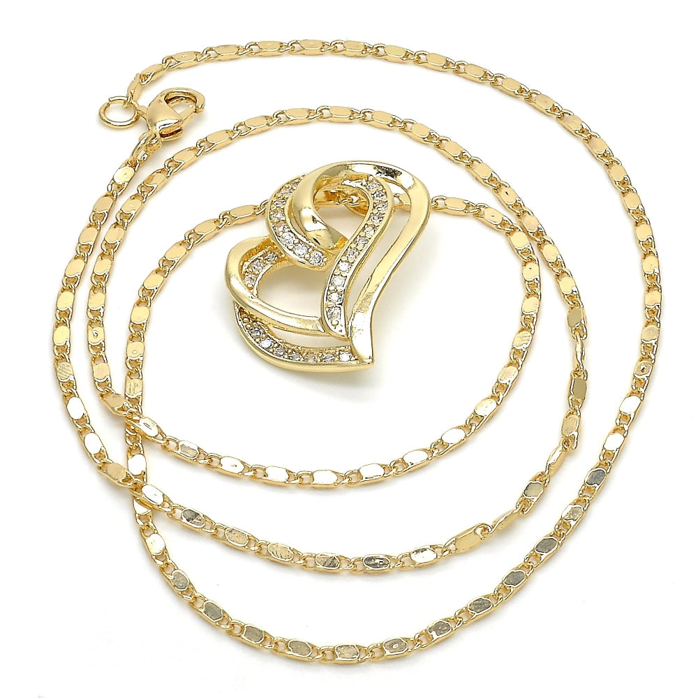 Oro Laminado Pendant Necklace, Gold Filled Style Heart Design, with White Micro Pave, Polished, Golden Finish