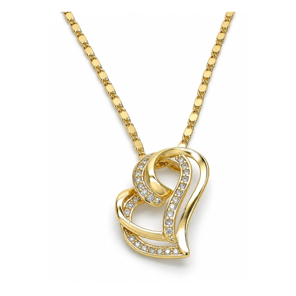 Oro Laminado Pendant Necklace, Gold Filled Style Heart Design, with White Micro Pave, Polished, Golden Finish