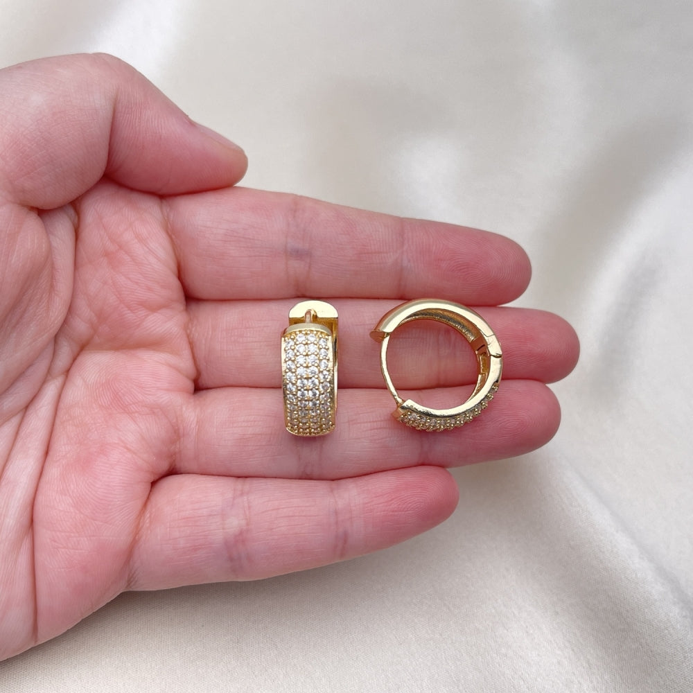 Oro Laminado Huggie Hoop, Gold Filled Style with White Micro Pave, Polished, Golden Finish