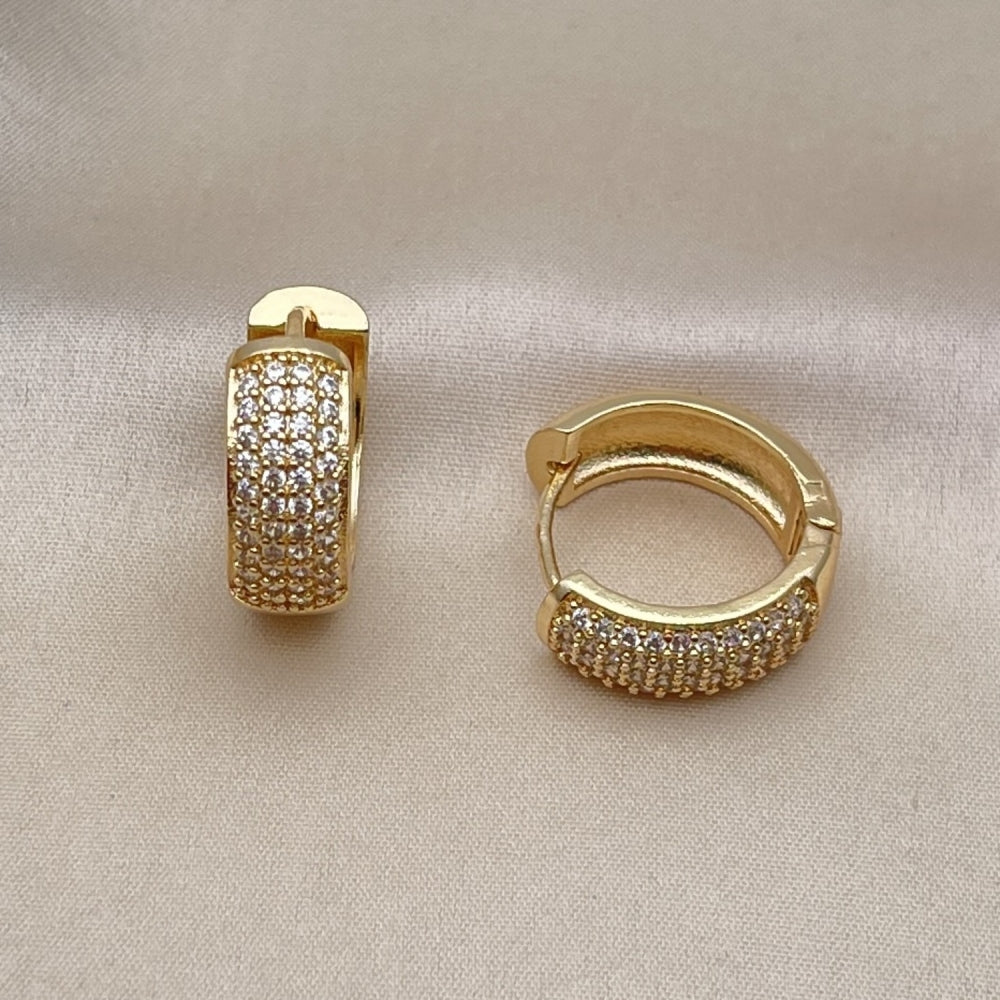 Oro Laminado Huggie Hoop, Gold Filled Style with White Micro Pave, Polished, Golden Finish