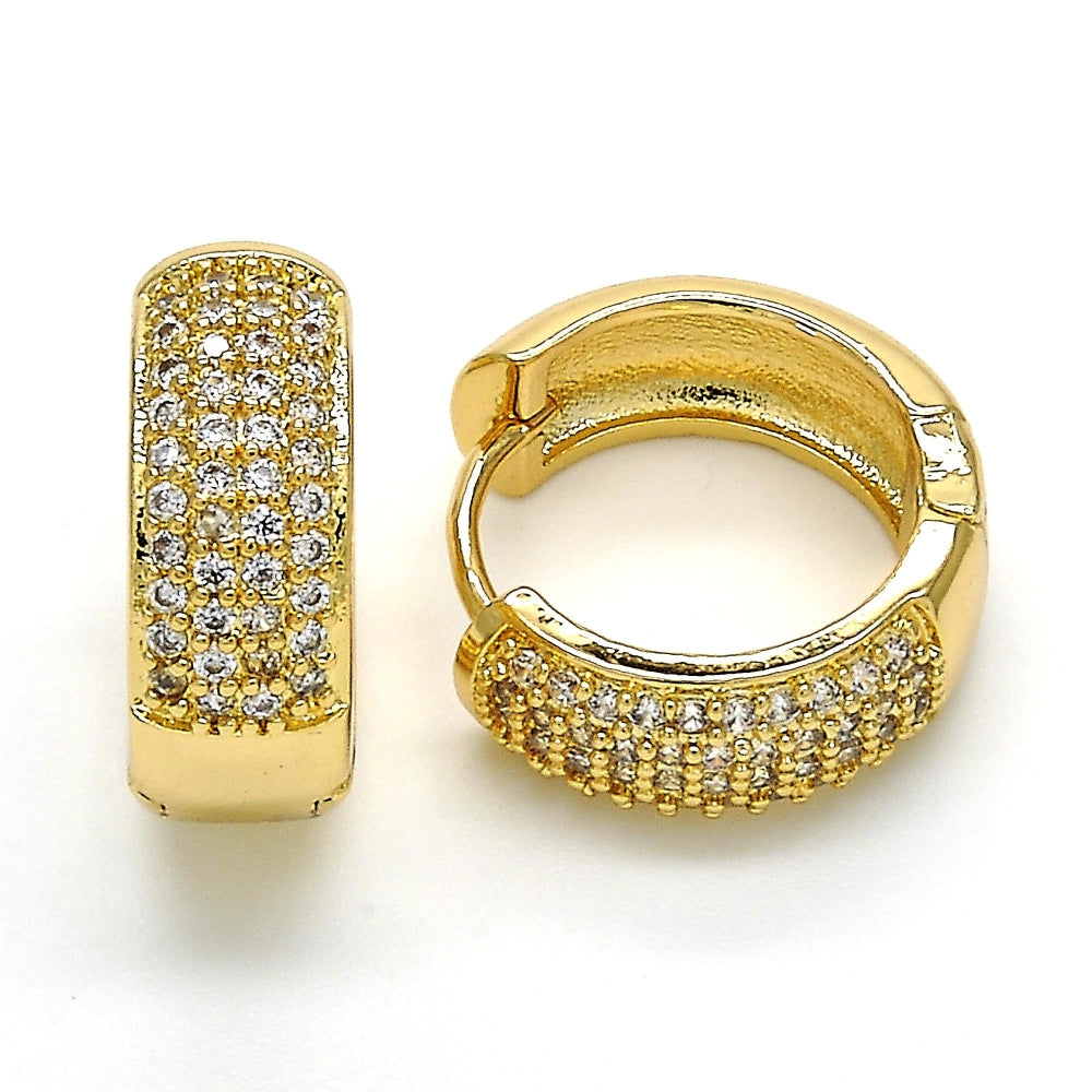 Oro Laminado Huggie Hoop, Gold Filled Style with White Micro Pave, Polished, Golden Finish