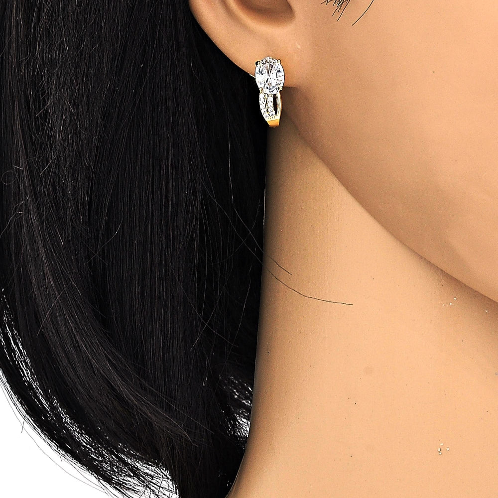 Oro Laminado Huggie Hoop, Gold Filled Style with White Cubic Zirconia and White Crystal, Polished, Golden Finish
