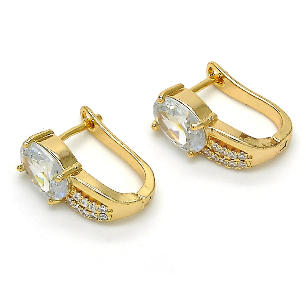 Oro Laminado Huggie Hoop, Gold Filled Style with White Cubic Zirconia and White Crystal, Polished, Golden Finish