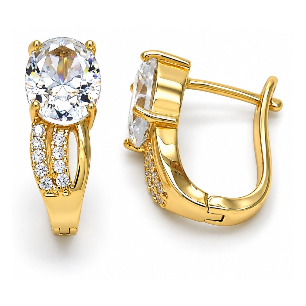 Oro Laminado Huggie Hoop, Gold Filled Style with White Cubic Zirconia and White Crystal, Polished, Golden Finish