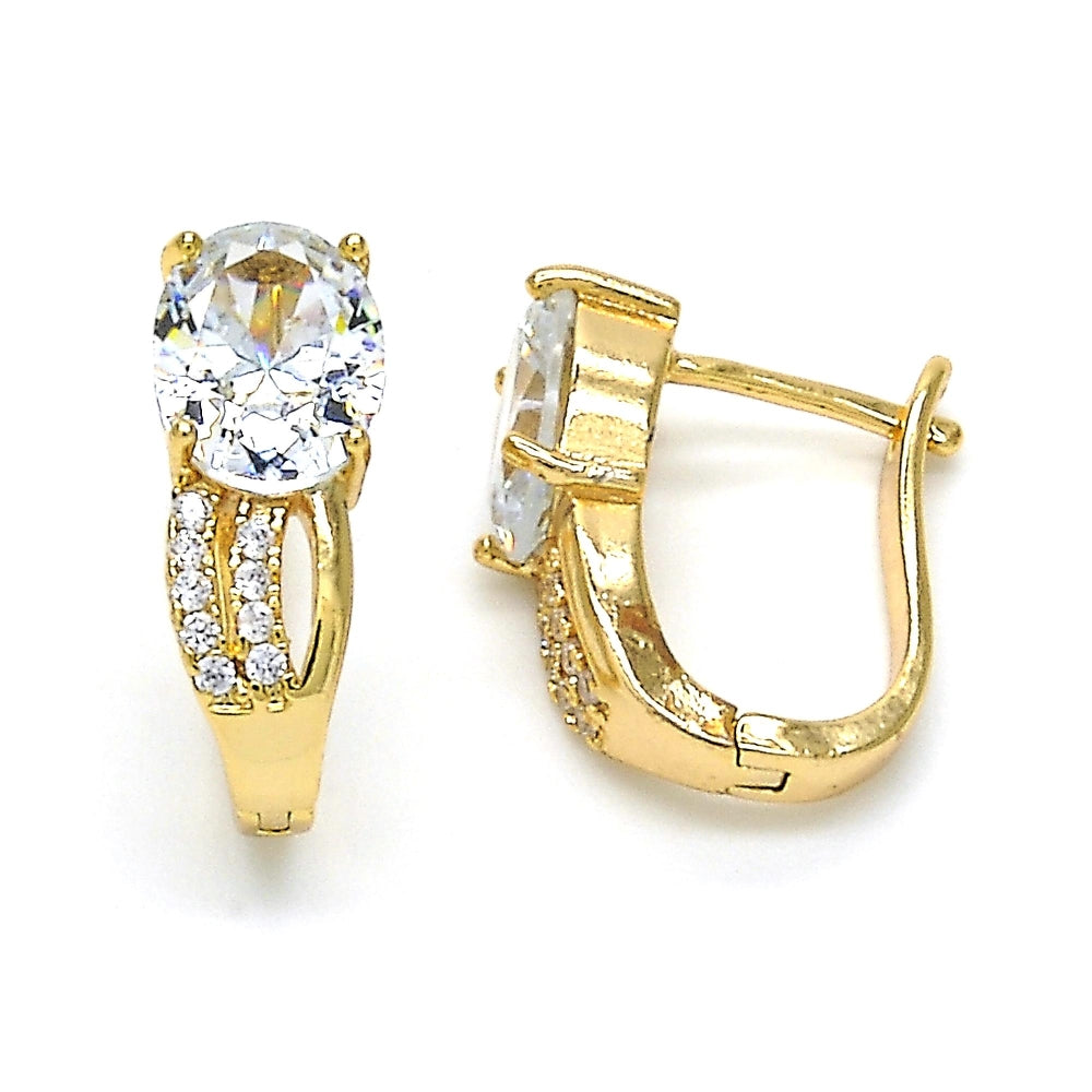 Oro Laminado Huggie Hoop, Gold Filled Style with White Cubic Zirconia and White Crystal, Polished, Golden Finish