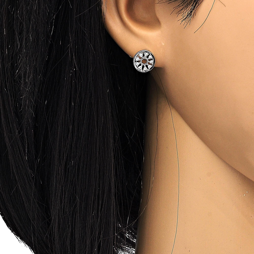 Rhodium Gold Filled Stud Earring, with White Cubic Zirconia, Polished, Rhodium Finish