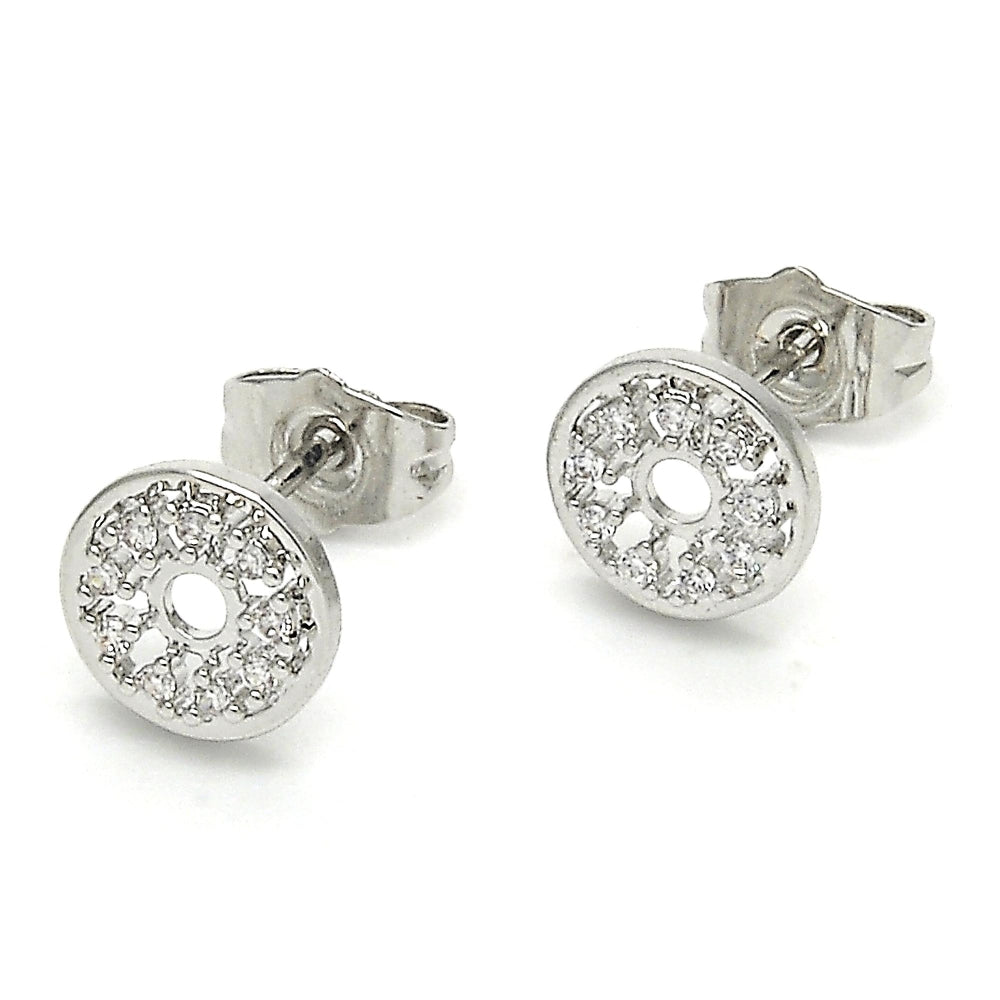 Rhodium Gold Filled Stud Earring, with White Cubic Zirconia, Polished, Rhodium Finish
