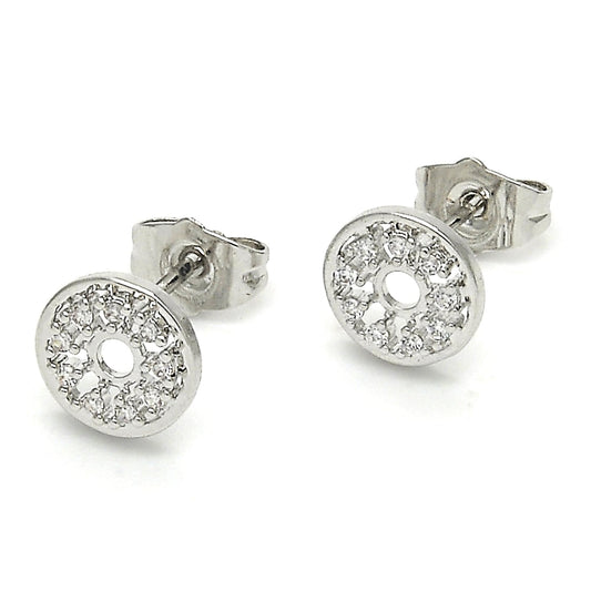Rhodium Gold Filled Stud Earring, with White Cubic Zirconia, Polished, Rhodium Finish