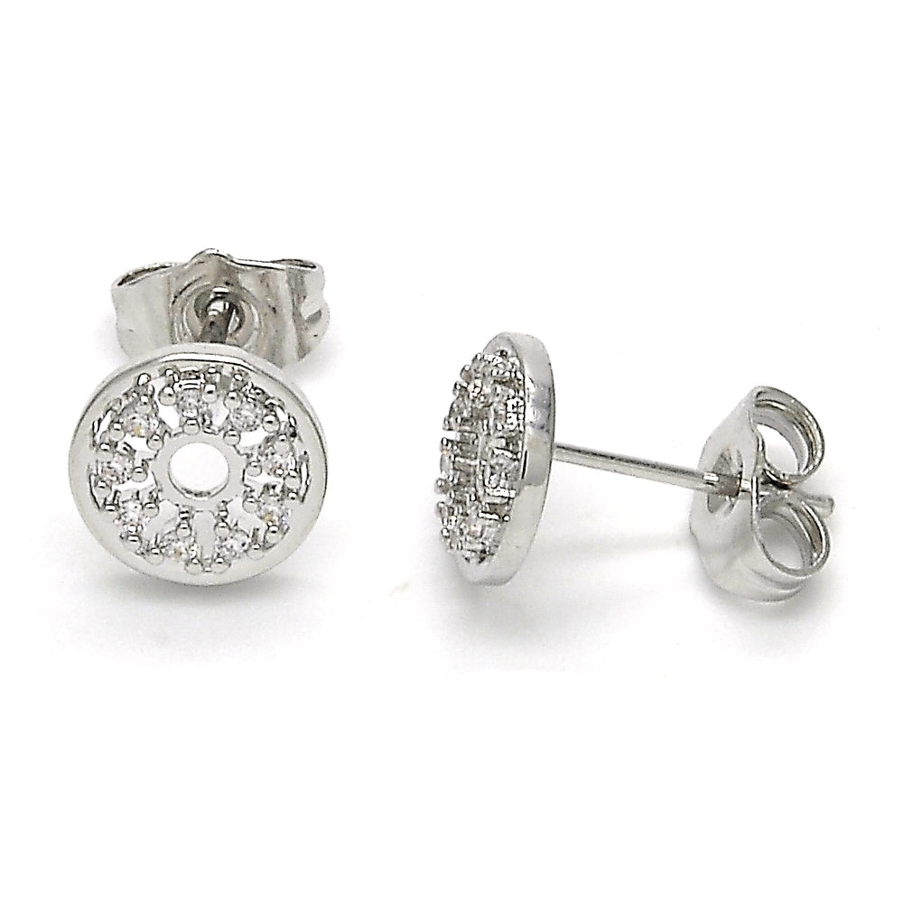 Rhodium Gold Filled Stud Earring, with White Cubic Zirconia, Polished, Rhodium Finish