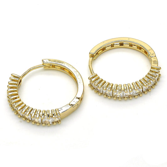 Oro Laminado Huggie Hoop, Gold Filled Style with White Cubic Zirconia, Polished, Golden Finish