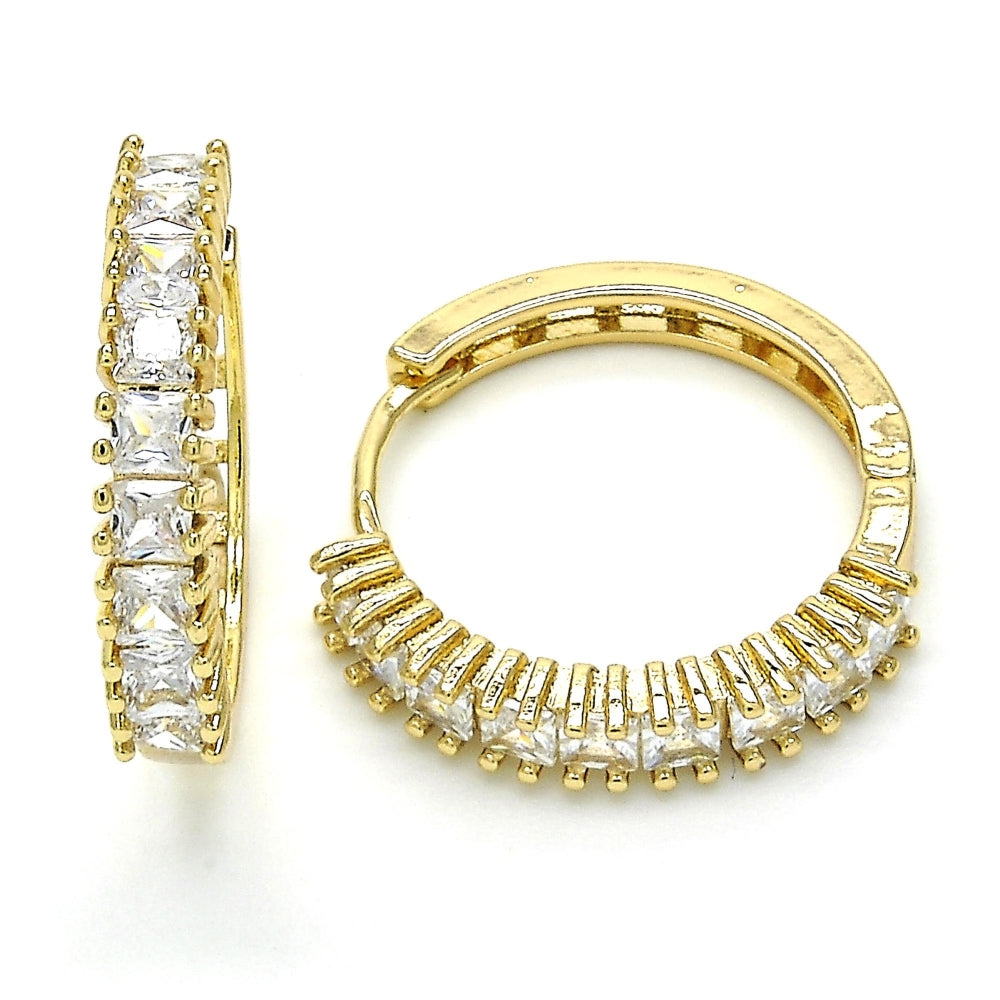 Oro Laminado Huggie Hoop, Gold Filled Style with White Cubic Zirconia, Polished, Golden Finish
