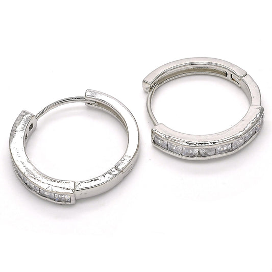 Rhodium Gold Filled Huggie Hoop, with White Cubic Zirconia, Polished, Rhodium Finish