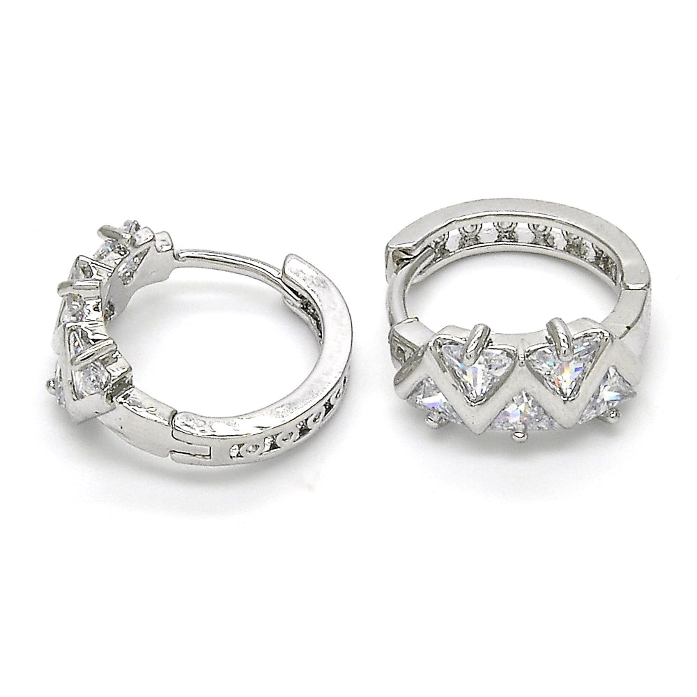 Rhodium Gold Filled Huggie Hoop, with White Cubic Zirconia, Polished, Rhodium Finish