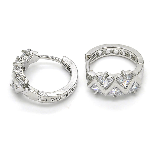 Rhodium Gold Filled Huggie Hoop, with White Cubic Zirconia, Polished, Rhodium Finish