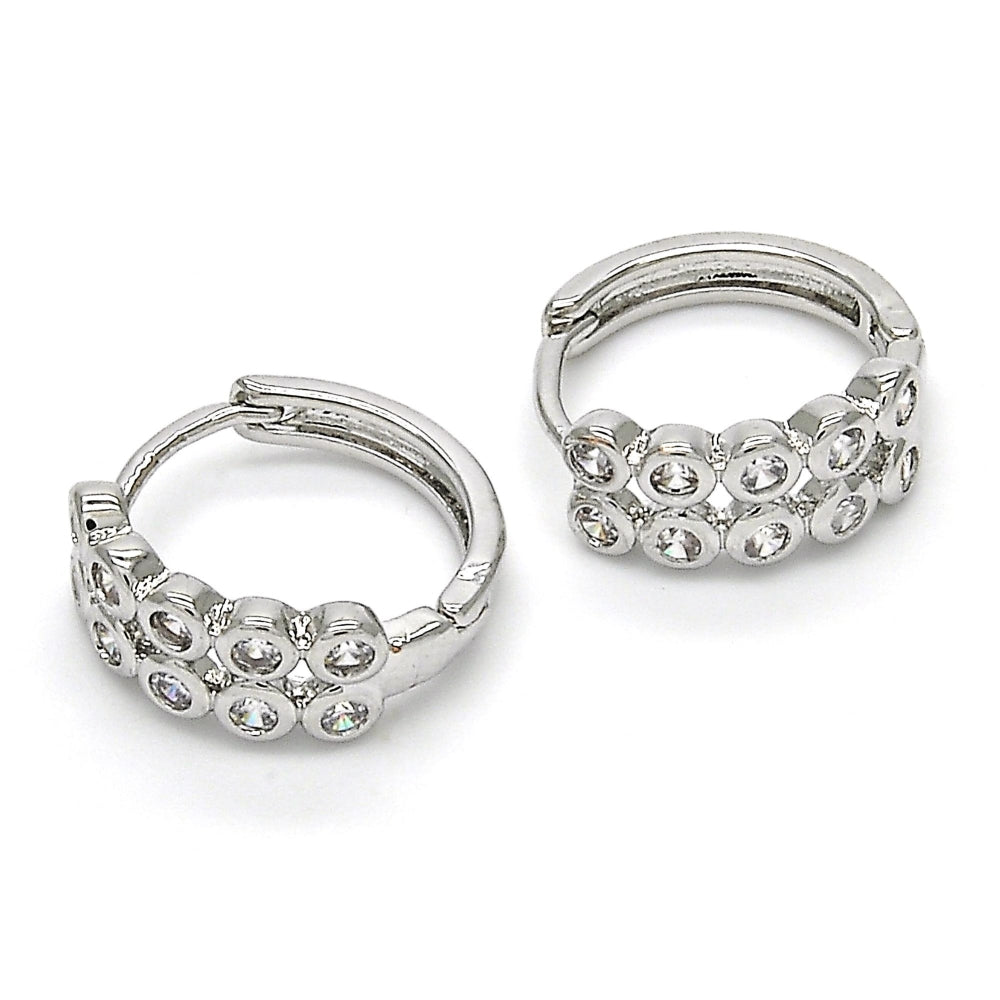 Rhodium Gold Filled Huggie Hoop, with White Cubic Zirconia, Polished, Rhodium Finish