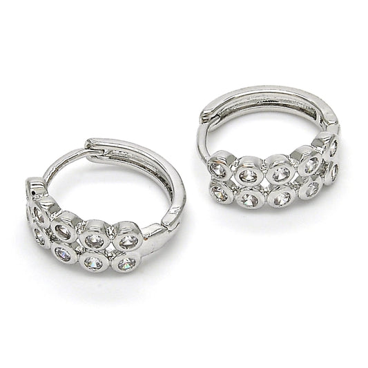 Rhodium Gold Filled Huggie Hoop, with White Cubic Zirconia, Polished, Rhodium Finish