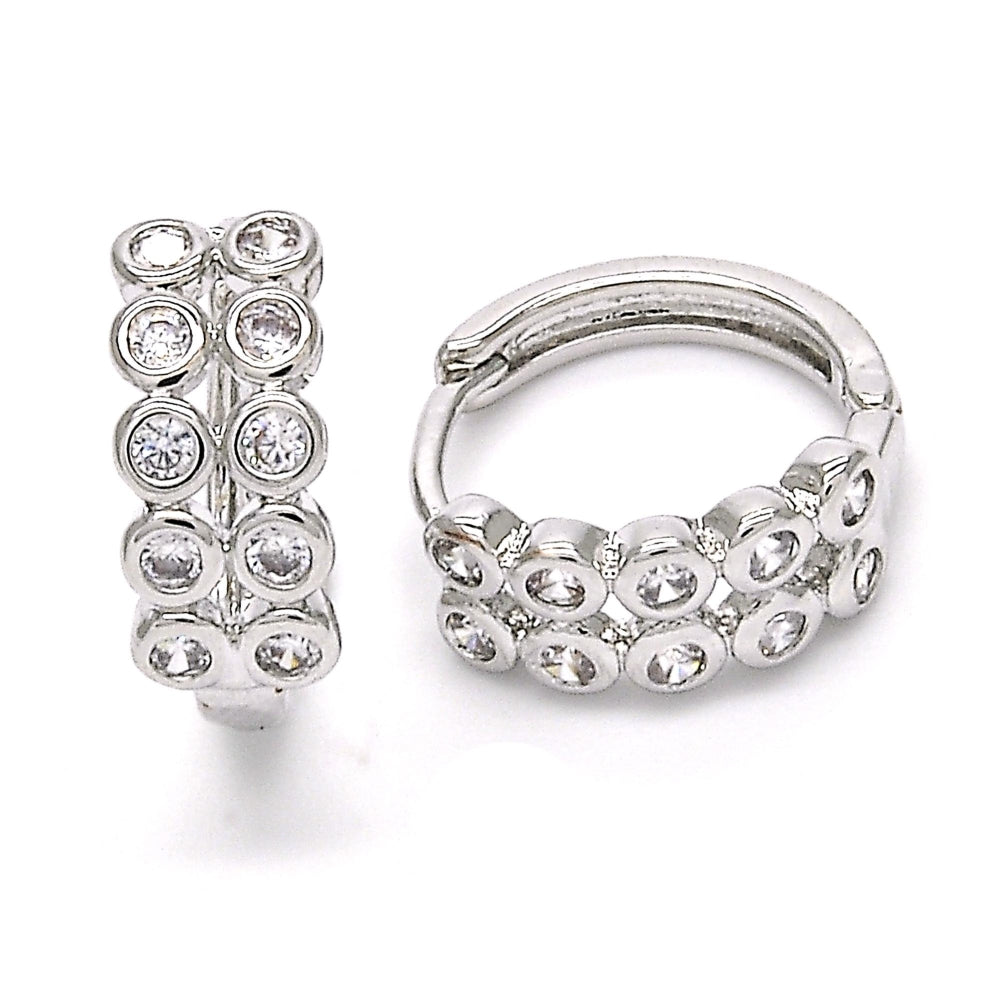 Rhodium Gold Filled Huggie Hoop, with White Cubic Zirconia, Polished, Rhodium Finish