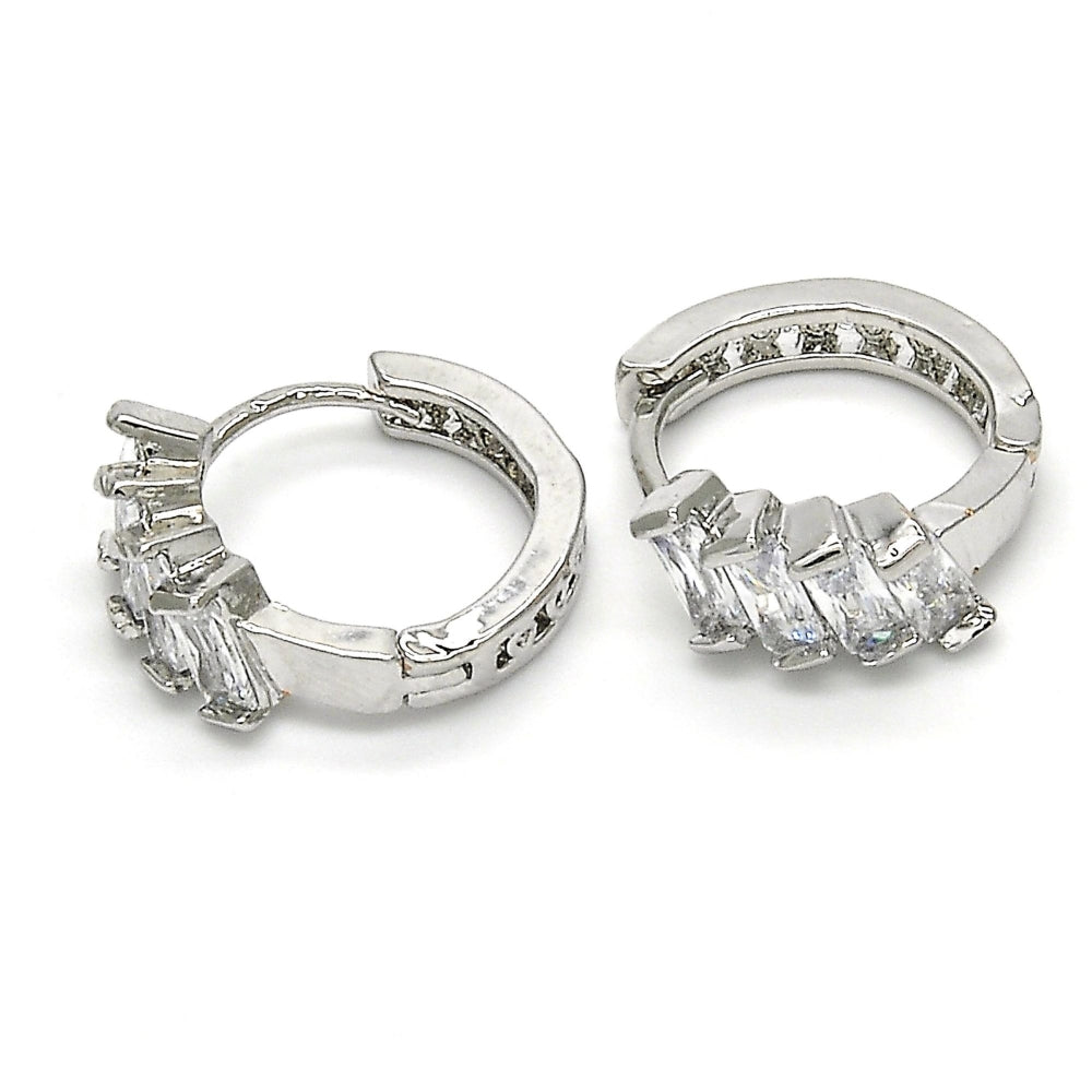 Rhodium Gold Filled Huggie Hoop, with White Cubic Zirconia, Polished, Rhodium Finish