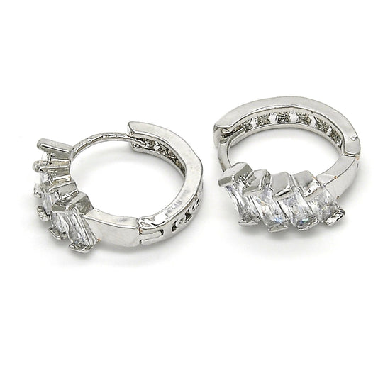 Rhodium Gold Filled Huggie Hoop, with White Cubic Zirconia, Polished, Rhodium Finish
