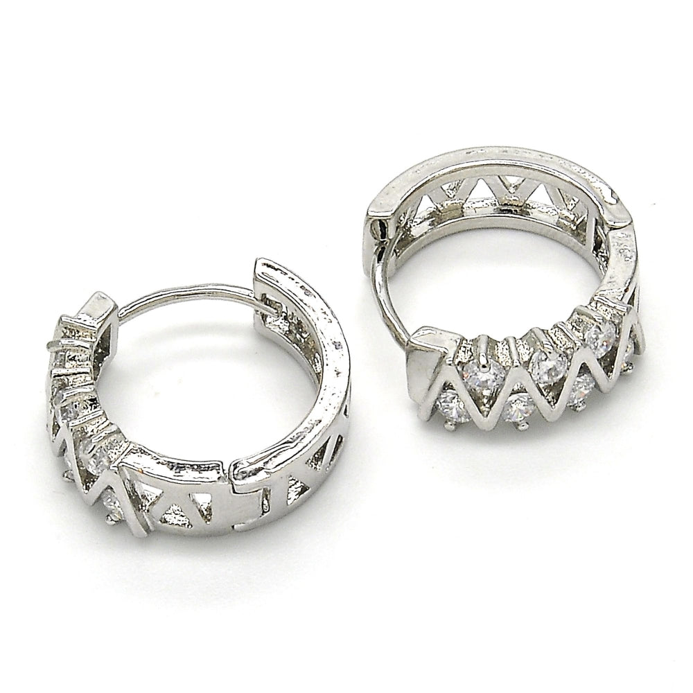 Rhodium Gold Filled Huggie Hoop, with White Cubic Zirconia, Polished, Rhodium Finish