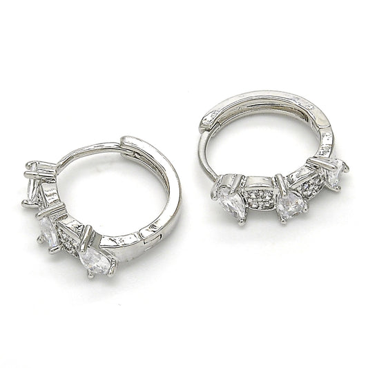 Rhodium Gold Filled Huggie Hoop, Teardrop Design, with White Cubic Zirconia, Polished, Rhodium Finish