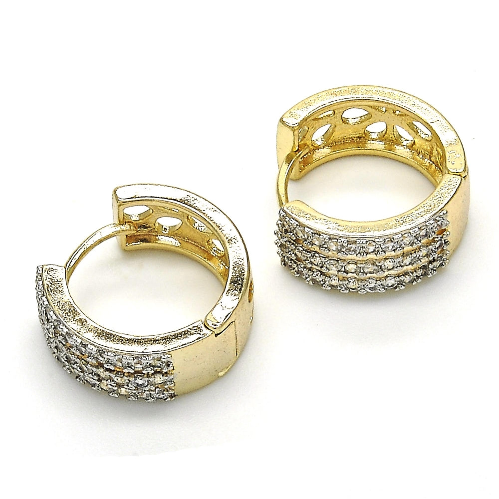 Oro Laminado Huggie Hoop, Gold Filled Style with White Cubic Zirconia, Polished, Two Tone