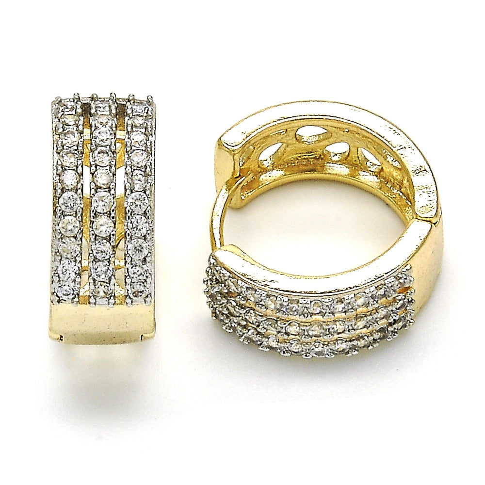 Oro Laminado Huggie Hoop, Gold Filled Style with White Cubic Zirconia, Polished, Two Tone