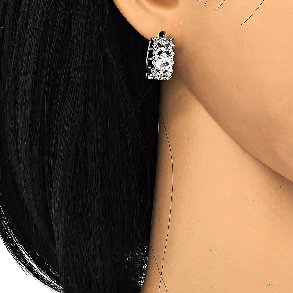 Rhodium Gold Filled Huggie Hoop, with White Cubic Zirconia, Polished, Rhodium Finish