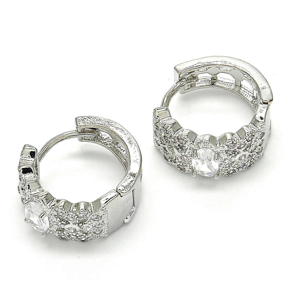 Rhodium Gold Filled Huggie Hoop, with White Cubic Zirconia, Polished, Rhodium Finish