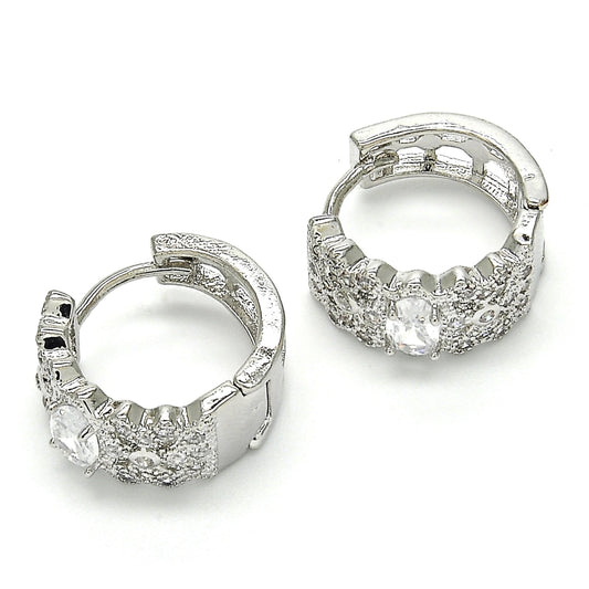 Rhodium Gold Filled Huggie Hoop, with White Cubic Zirconia, Polished, Rhodium Finish