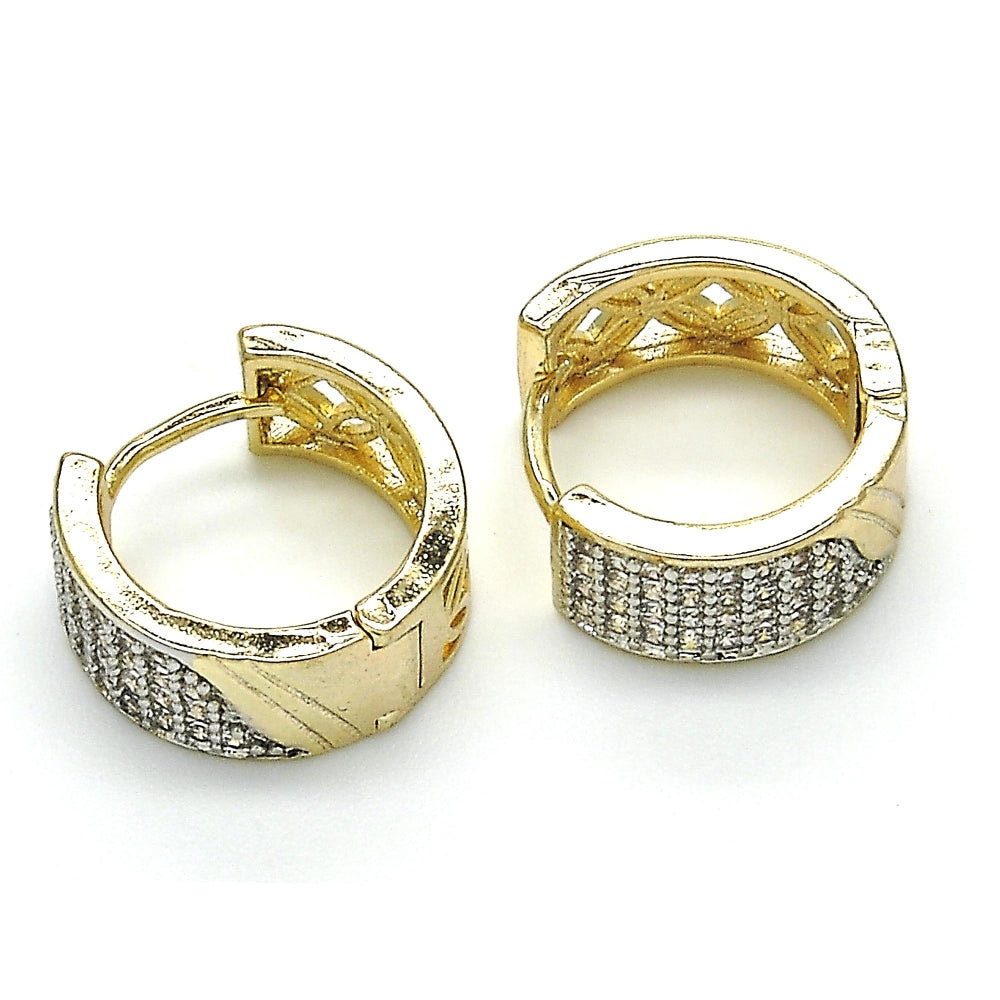 Oro Laminado Huggie Hoop, Gold Filled Style with White Cubic Zirconia, Polished, Two Tone