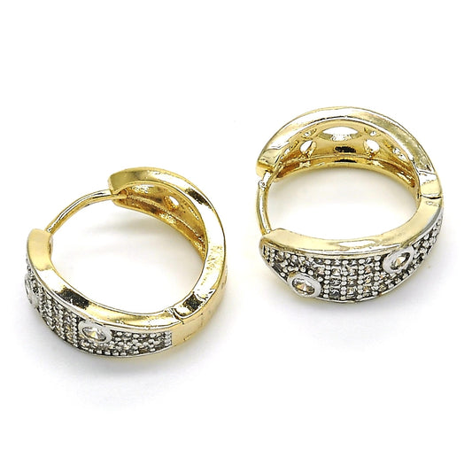 Oro Laminado Huggie Hoop, Gold Filled Style with White Cubic Zirconia, Polished, Two Tone