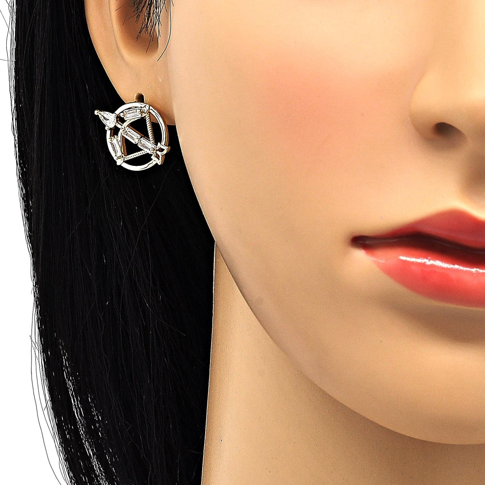 Oro Laminado Earring and Pendant Adult Set, Gold Filled Style Teardrop and Baguette Design, with White Cubic Zirconia, Polished, Golden Finish