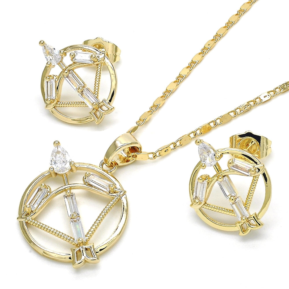 Oro Laminado Earring and Pendant Adult Set, Gold Filled Style Teardrop and Baguette Design, with White Cubic Zirconia, Polished, Golden Finish
