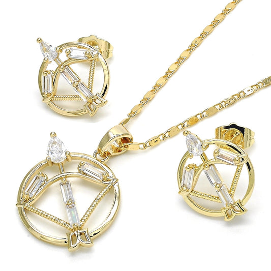 Oro Laminado Earring and Pendant Adult Set, Gold Filled Style Teardrop and Baguette Design, with White Cubic Zirconia, Polished, Golden Finish